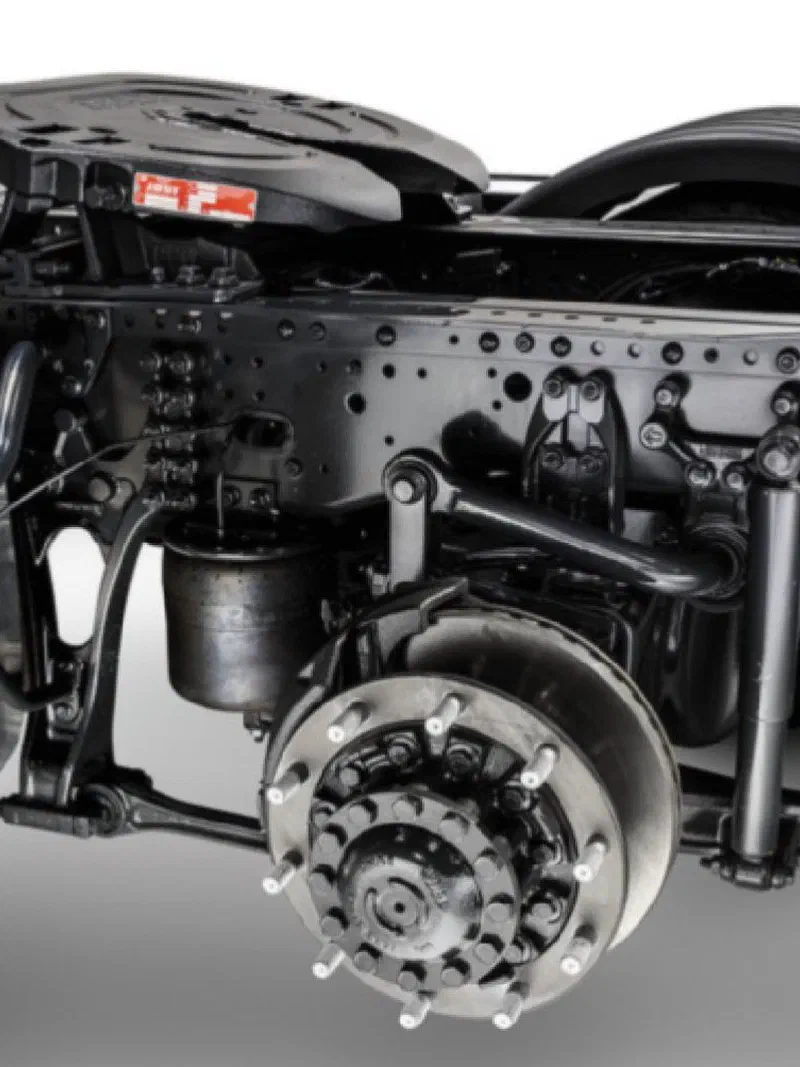 Truck chassis with axle, air suspension and brake drum